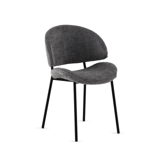 Lot De  4 Chaises Tapissées En Chenille Gris Foncé