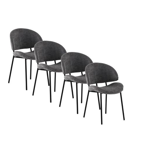 Lot De  4 Chaises Tapissées En Chenille Gris Foncé