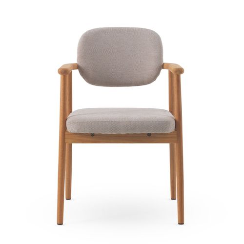 Lot De 4 Fauteuils En Chêne Naturel Tapissés En Beige