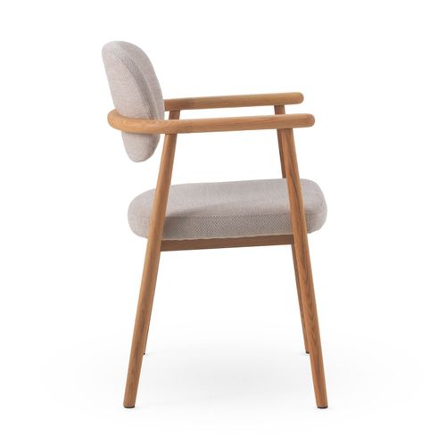 Lot De 4 Fauteuils En Chêne Naturel Tapissés En Beige