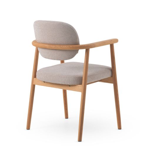 Lot De 4 Fauteuils En Chêne Naturel Tapissés En Beige