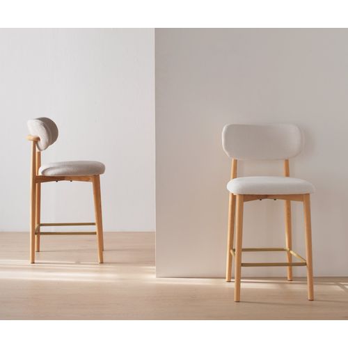 Lot De 2 Tabourets Avec Dossier En Chêne Naturel Tapissés En Blanc