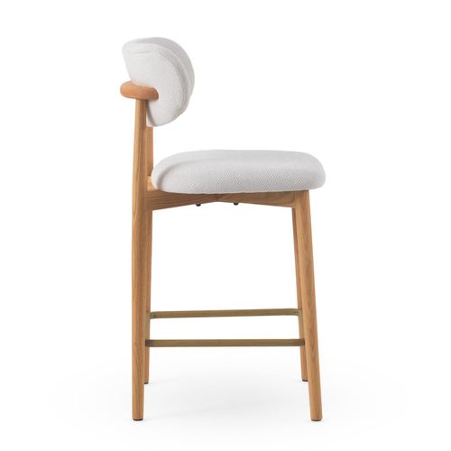 Lot De 2 Tabourets Avec Dossier En Chêne Naturel Tapissés En Blanc