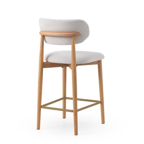 Lot De 2 Tabourets Avec Dossier En Chêne Naturel Tapissés En Blanc