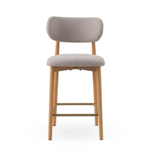 Lot De 2 Tabourets Avec Dossier En Chêne Naturel Tapissés En Beige