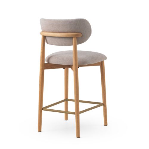 Lot De 2 Tabourets Avec Dossier En Chêne Naturel Tapissés En Beige