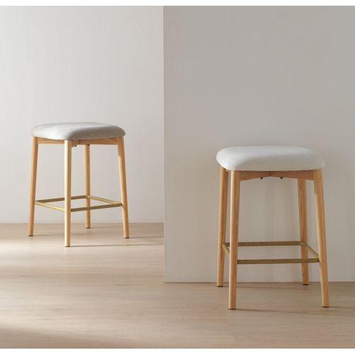 Lot De 2 Tabourets En Bois De Chêne Naturel Tapissés En Blanc