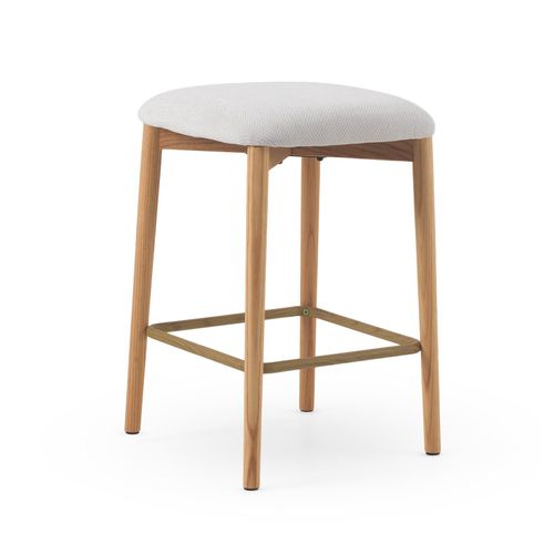 Lot De 2 Tabourets En Bois De Chêne Naturel Tapissés En Blanc