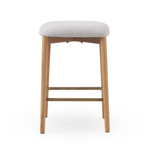 Lot De 2 Tabourets En Bois De Chêne Naturel Tapissés En Blanc