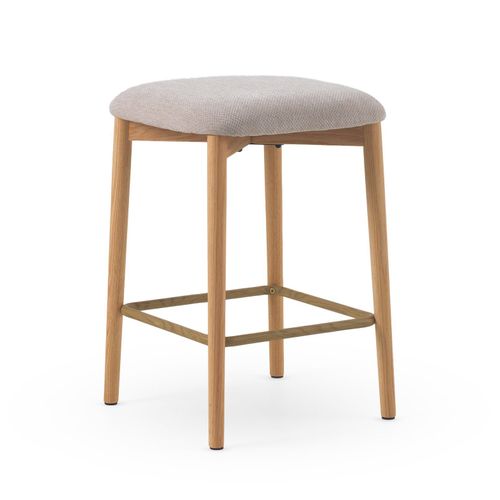 Lot De 2 Tabourets En Bois De Chêne Naturel Tapissés En Beige