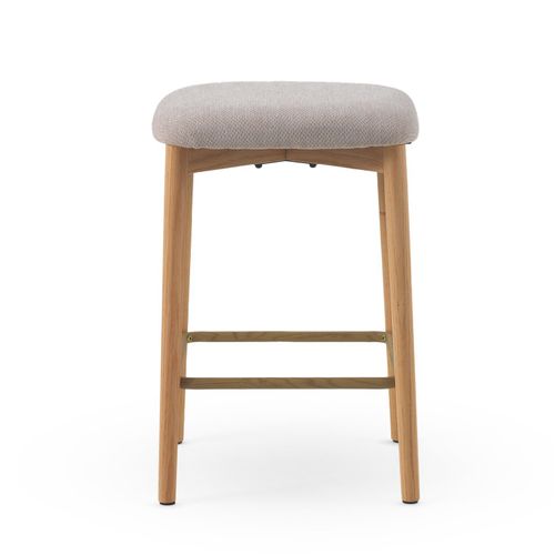 Lot De 2 Tabourets En Bois De Chêne Naturel Tapissés En Beige