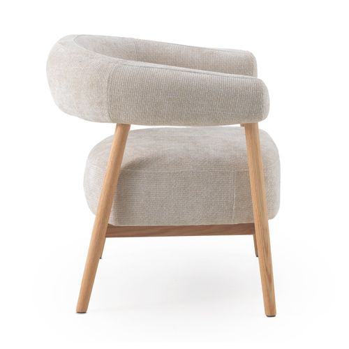 Fauteuil En Bois De Chêne Naturel Tapissé En Blanc