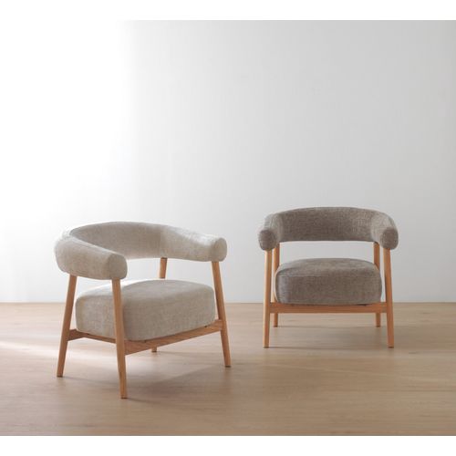 Fauteuil En Bois De Chêne Naturel Tapissé En Blanc