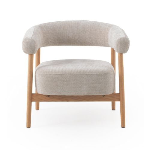 Fauteuil En Bois De Chêne Naturel Tapissé En Blanc