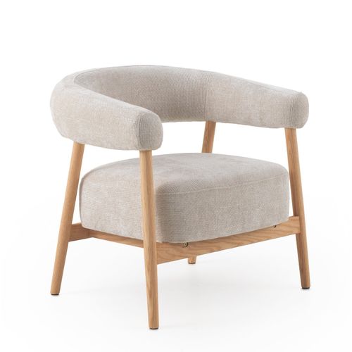 Fauteuil En Bois De Chêne Naturel Tapissé En Blanc