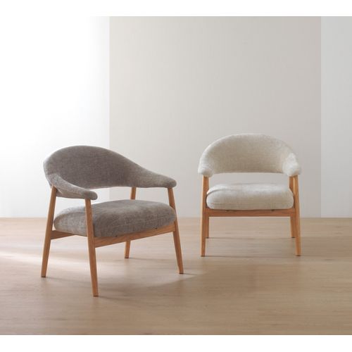 Fauteuil En Bois De Chêne Naturel Tapissé En Blanc