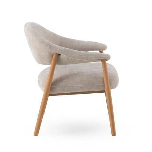 Fauteuil En Bois De Chêne Naturel Tapissé En Blanc