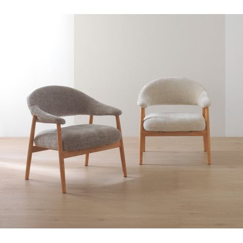 Fauteuil En Bois De Chêne Naturel Tapissé En Gris