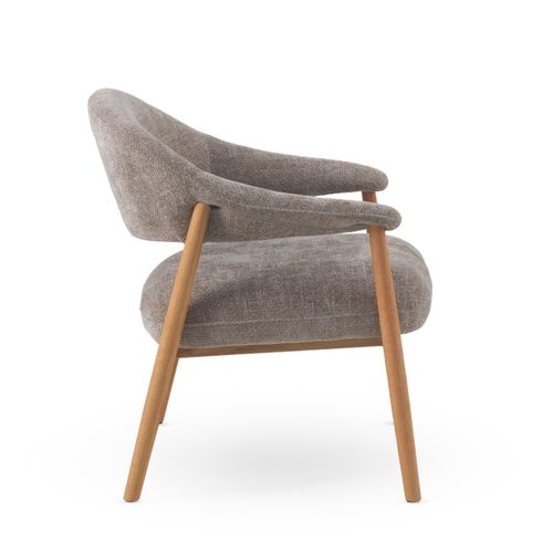 Fauteuil En Bois De Chêne Naturel Tapissé En Gris