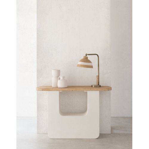 Console En Polyrésine Ciment Blanc Et Plateau En Bois De Sapin