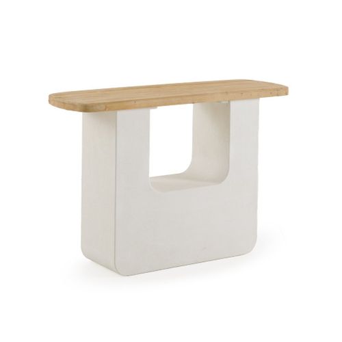 Console En Polyrésine Ciment Blanc Et Plateau En Bois De Sapin