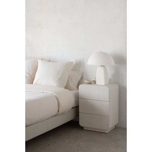 Table De Chevet 3 Tiroirs En Polyrésine Ciment Blanc