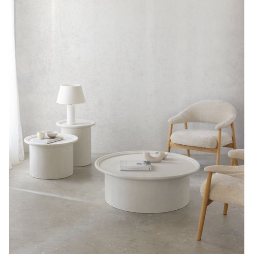 Table Basse 60 Diamètre En Polyresineciment Blanc
