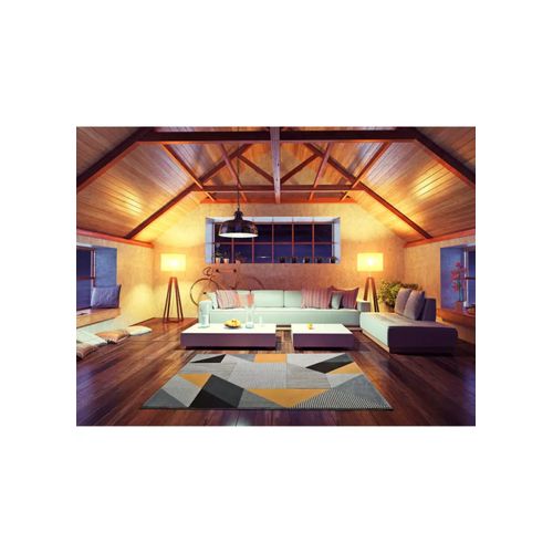 Tapis Géométrique Gladys 12138 Gris/noir/moutarde 80x150 Cm