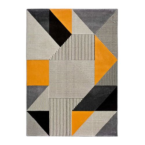 Tapis Géométrique Gladys 12138 Gris/noir/moutarde 160x230 Cm