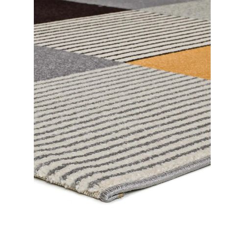Tapis Géométrique Gladys 12139 Gris/noir/moutarde 80x150 Cm
