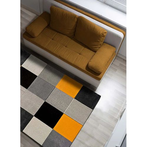 Tapis Géométrique Gladys 12139 Gris/noir/moutarde 140x200 Cm