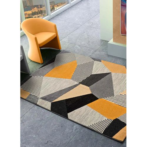 Tapis Géométrique Gladys 12140 Gris/noir/moutarde 140x200 Cm