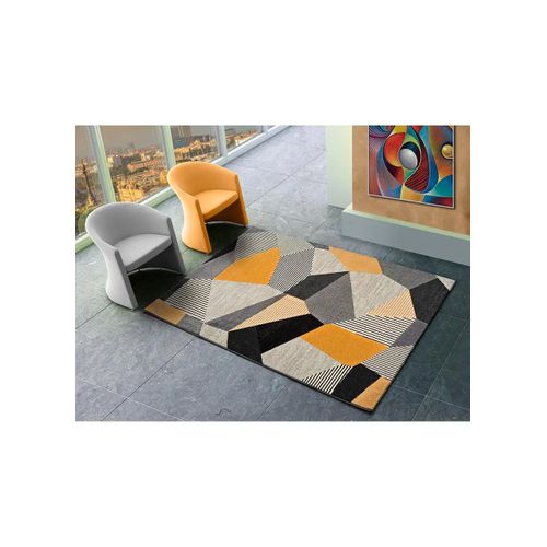 Tapis Géométrique Gladys 12140 Gris/noir/moutarde 160x230 Cm
