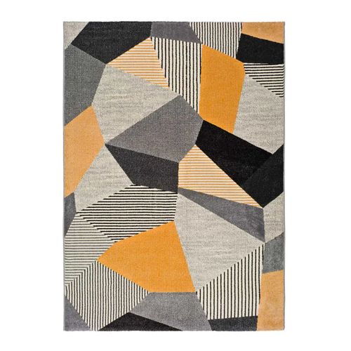 Tapis Géométrique Gladys 12140 Gris/noir/moutarde 60x120 Cm