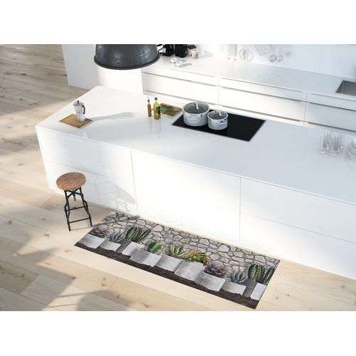 Tapis De Cuisine Fleurs Ricci Malaga Gris/vert 52x200 Cm