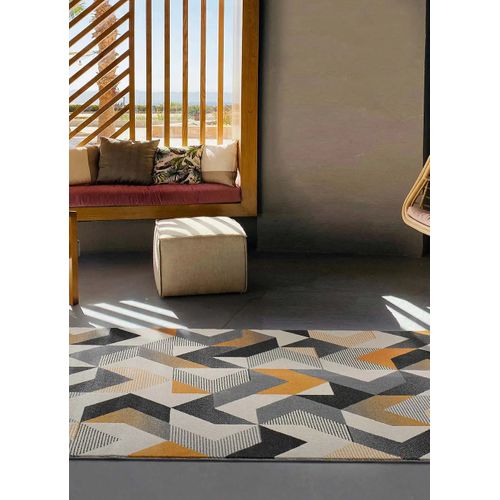 Tapis Géométrique Gladys 12184 Gris/moutarde/beige 60x120 Cm