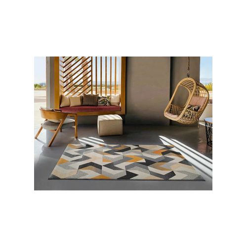 Tapis Géométrique Gladys 12184 Gris/moutarde/beige 160x230 Cm