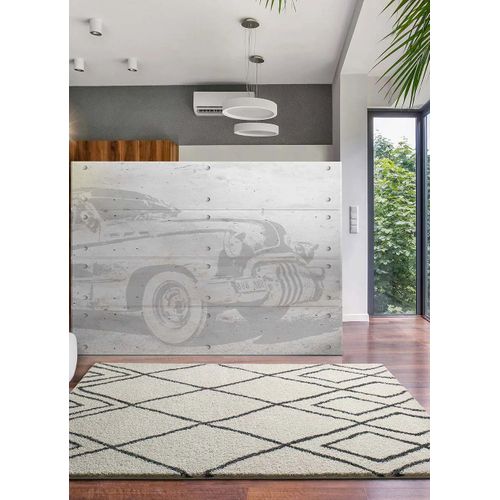 Tapis Shaggy Ethnique Atlas 8637 Blanc 133x190 Cm