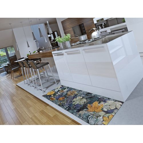 Tapis De Cuisine Feuilles Ricci Foliage Bleu/vert/gris 52x200 Cm