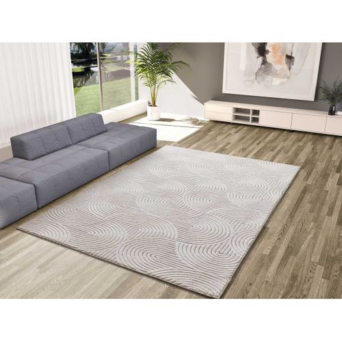 Tapis Lavable Géométrique à Relief Estilo 23040 Blanc 120x170 Cm