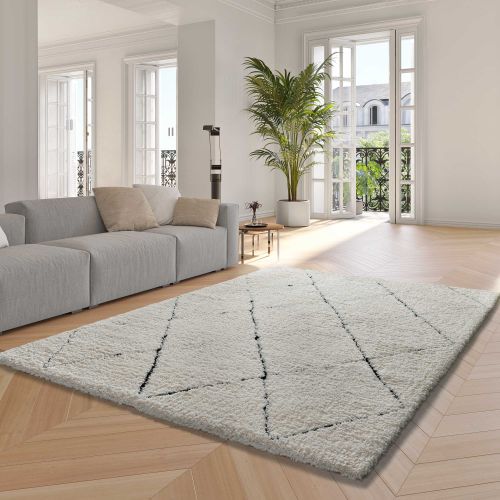 Tapis Shaggy Scandinave Atesa 80260 Crème/noir 120x170 Cm