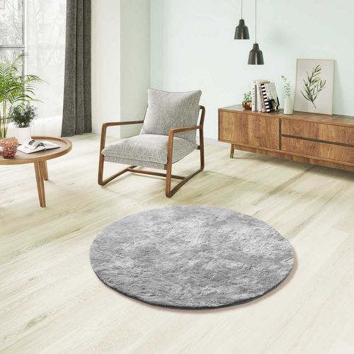 Tapis Rond Shaggy Roma Liso Argent 120x120 Cm