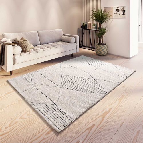 Tapis Ethnique à Relief Turin 2312 Blanc/noir 80x150 Cm