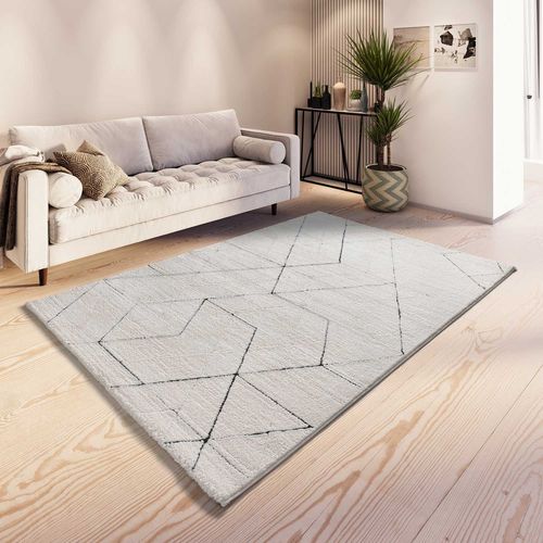 Tapis Géométrique à Relief Turin 2378 Blanc/noir 80x150 Cm