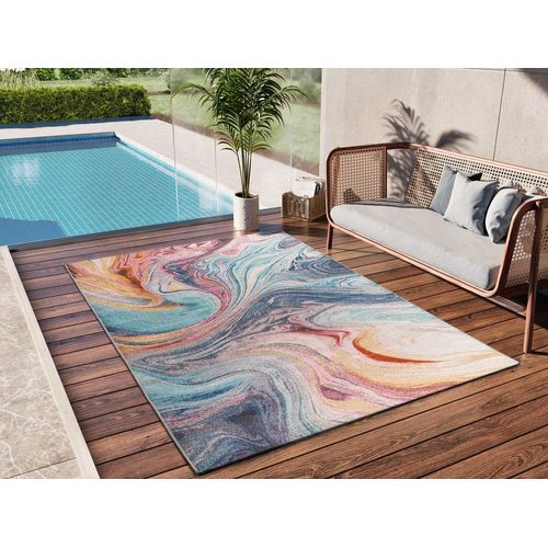 Tapis Extérieur Abstrait Samara 54572 Bleu/rose/rouille 80x150 Cm