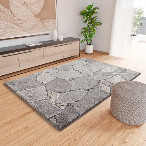 Tapis Shaggy Moderne à Relief Kivet 9055 Gris 160x230 Cm