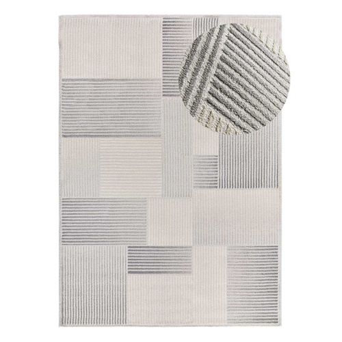 Tapis Géométrique à Relief Baresa 12943 Gris/crème 80x150 Cm