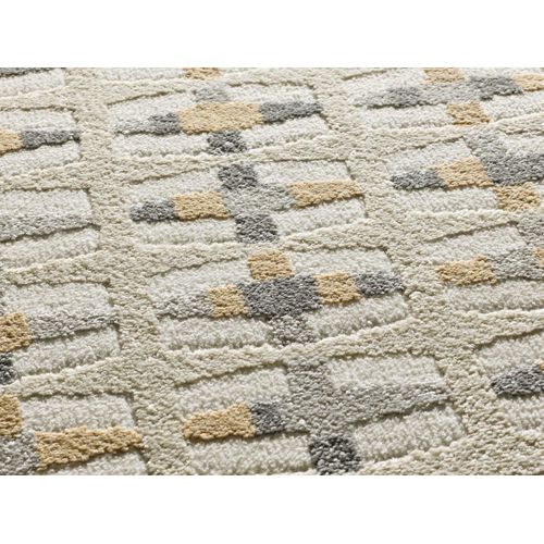 Tapis Géométrique à Relief Baresa 12949 Beige/gris 80x150 Cm