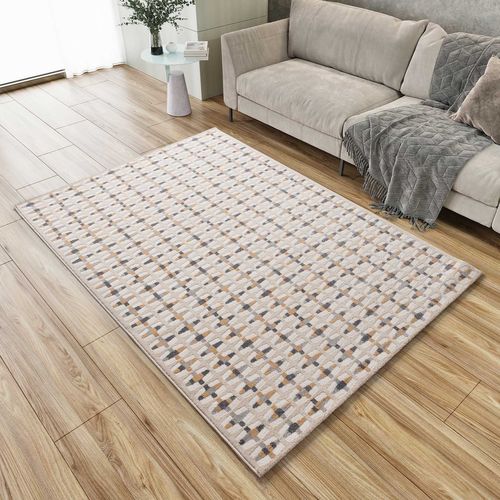 Tapis Géométrique à Relief Baresa 12949 Beige/gris 160x230 Cm