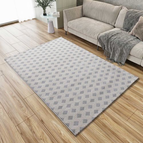 Tapis Géométrique à Relief Baresa 12951 Gris Clair 80x150 Cm